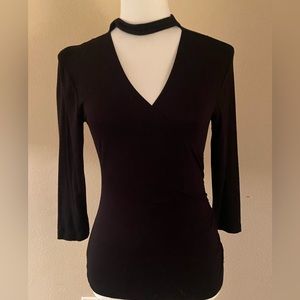 Black V-Neck Blouse with Collar